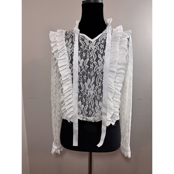 New Look Tops - New Look Womens XS Cameo Rose White Lace Ruffle Blouse Victorian Edwardian Tie